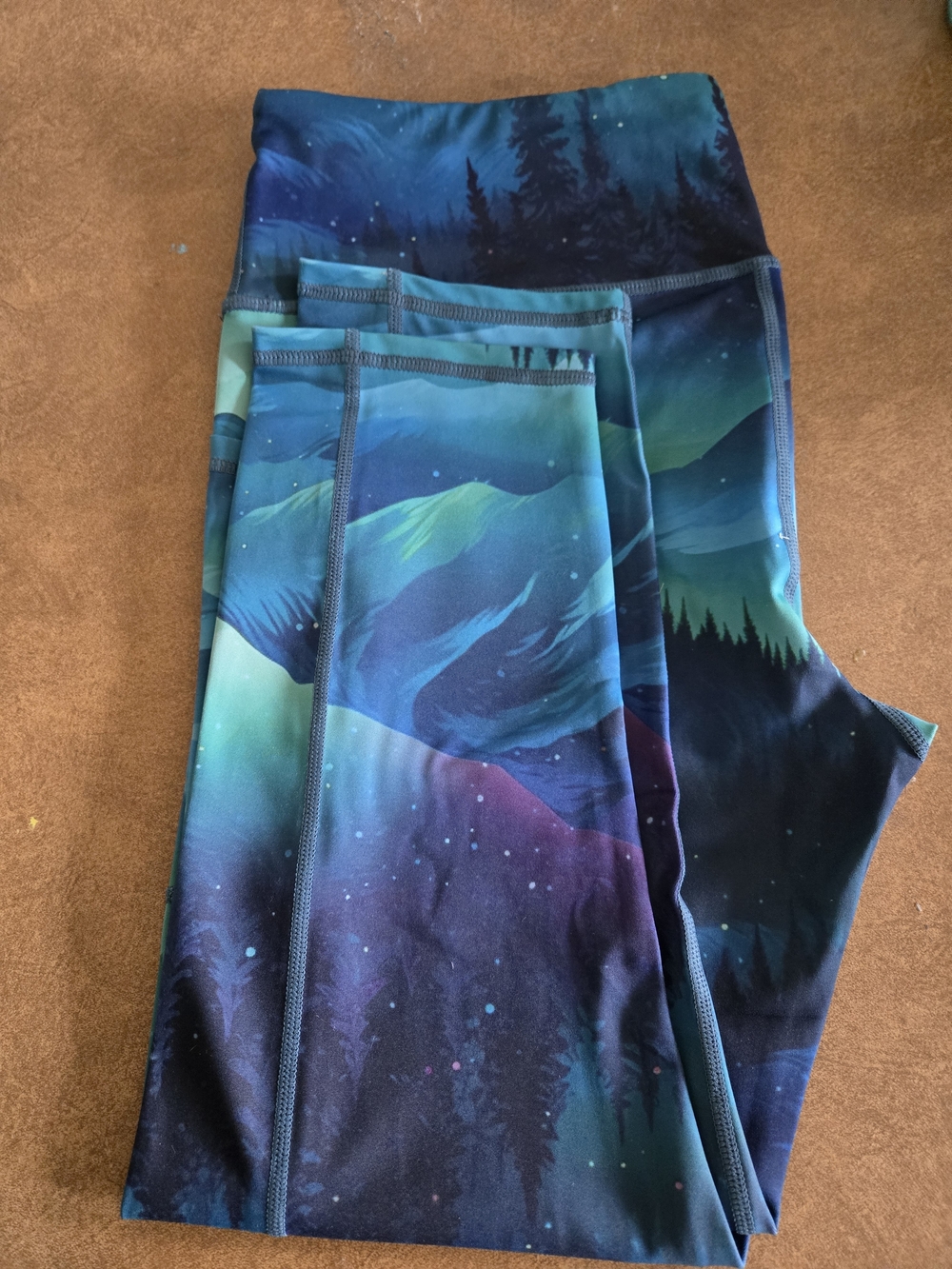 Aurora Mountain Print High-Waist Leggings - Teal & Navy CVG